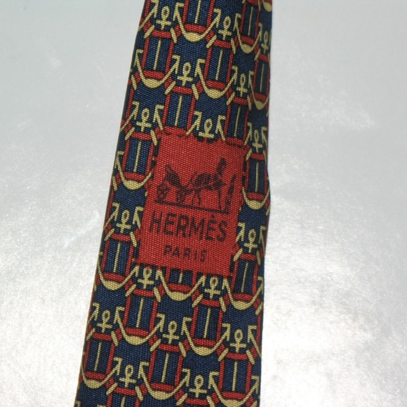 Hermes Blue Naval Anchor Pattern Classic Width Tie 908 HA - Picture 7 of 7